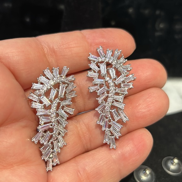 Cubic Zirconia Paisley Baguettes Earrings-Boutique - Picture 5 of 9